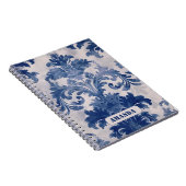 Elegant damast Blauw toile de jouy monogram Notitieboek (Rechterzijde)