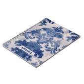 Elegant damast Blauw toile de jouy monogram Notitieboek (Linkerzijde)