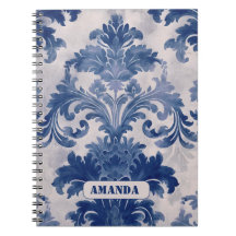 Elegant damast Blauw toile de jouy monogram