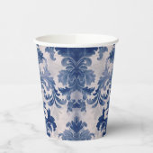 Elegant damast Blauw toile de jouy monogram Papieren Bekers (Links)