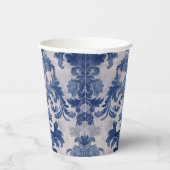 Elegant damast Blauw toile de jouy monogram Papieren Bekers (Rechts)