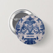 Elegant damast Blauw toile de jouy monogram Ronde Button 5,7 Cm (Voorkant /achterkant)
