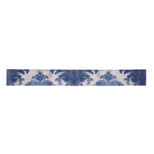 Elegant damast Blauw toile de jouy monogram Satijnen Lint (Voorkant)