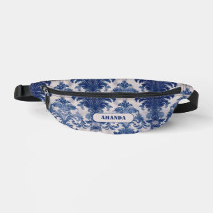 Elegant damast Blauw toile de jouy monogram Sling  Heuptasje