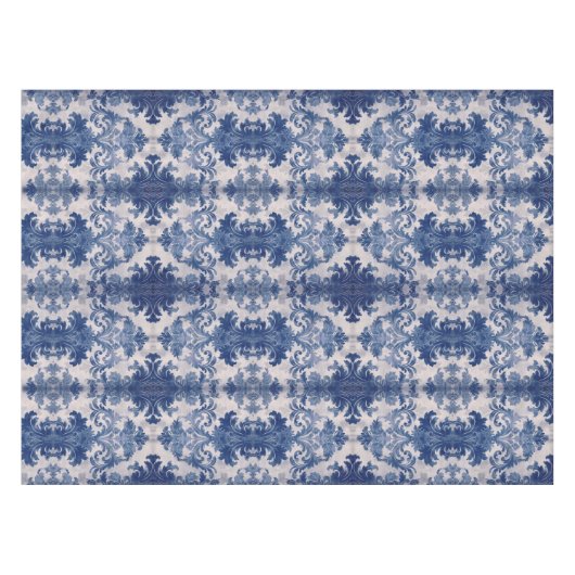 Elegant damast Blauw toile de jouy monogram Tafelkleed (Voorkant (Horizontaal))