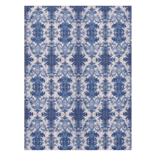Elegant damast Blauw toile de jouy monogram Tafelkleed (Voorkant)