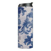 Elegant damast Blauw toile de jouy monogram Thermosbeker (Gedraaid links)