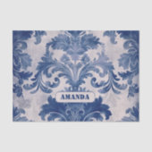 Elegant damast Blauw toile de jouy monogram Tissuepapier (Voorkant)