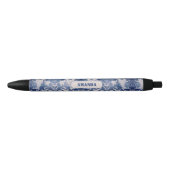 Elegant damast Blauw toile de jouy monogram Zwarte Inkt Pen (Voorkant)