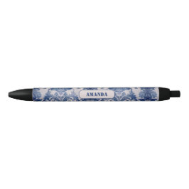 Elegant damast Blauw toile de jouy monogram Zwarte Inkt Pen