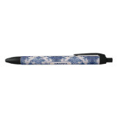 Elegant damast Blauw toile de jouy monogram Zwarte Inkt Pen (Bovenkant)