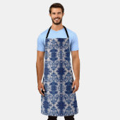 Elegant damast Blauw toilet de jouy Schort (Gedragen)