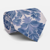 Elegant damast Blauw toilet de jouy Stropdas (Opgerold)