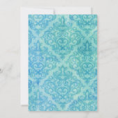 Elegant Damast Blauw Wit Hydrangea Bloemen Bruilof Kaart (Achterkant)