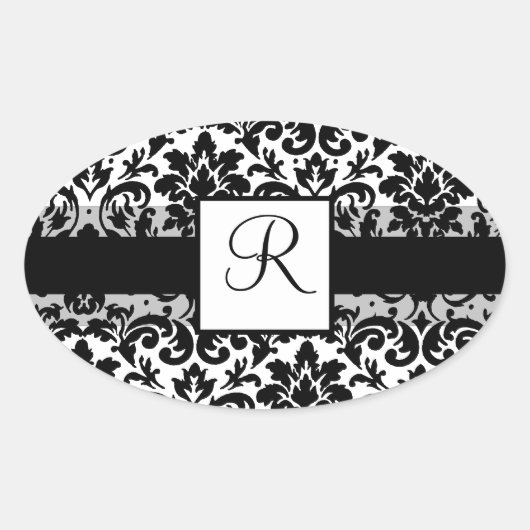 Elegant damast kalligrafie ontwerp ovale sticker (Voorkant)