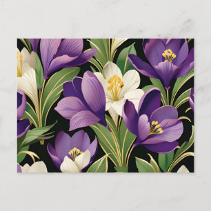 Elegant damast met krokusbloemen briefkaart