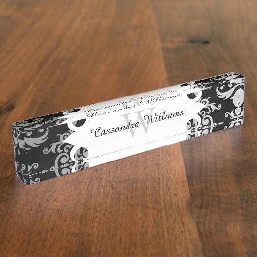 Elegant damast monogram patroon naambordje (Zijkant)