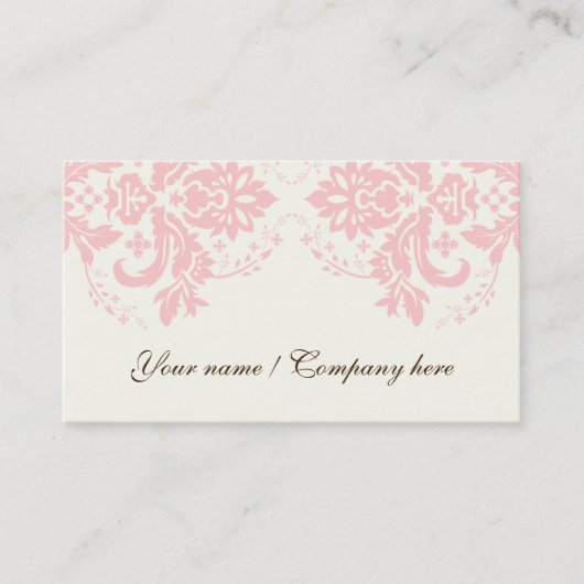 Elegant damast motief lichtroze ivoor visitekaartje (Voorkant)