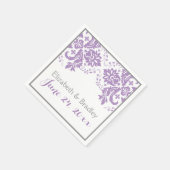 Elegant damast motief paarse, grijs bruiloft servetten (Hoek)