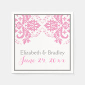 Elegant damast motief roze, grijze bruiloft servetten (Voorkant)