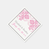 Elegant damast motief roze, grijze bruiloft servetten (Hoek)
