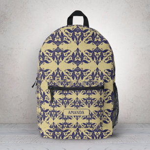 Elegant damast navy Blauw geel monogram A Bedrukte Rugzak