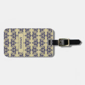 Elegant  damast navy Blauw geel monogram Bagagelabel (Voorkant horizontaal)