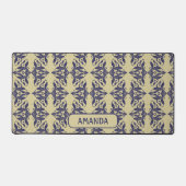 Elegant  damast navy Blauw geel monogram Bureaumat (Voorkant)