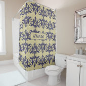Elegant  damast navy Blauw geel monogram Douchegordijn (In situ)