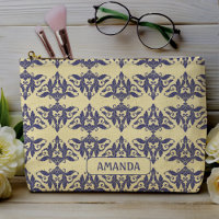 Elegant damast navy Blauw geel monogram