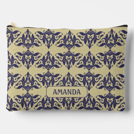 Elegant  damast navy Blauw geel monogram Etui (Voorkant)