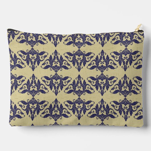 Elegant  damast navy Blauw geel monogram Etui (Achterkant)