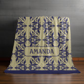 Elegant  damast navy Blauw geel monogram Fleece Deken