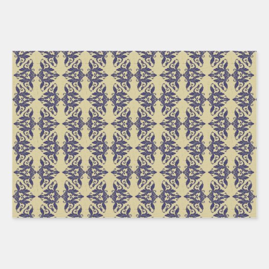 Elegant  damast navy Blauw geel monogram Inpakpapier Vel (Voorkant 3)