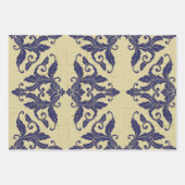 Elegant  damast navy Blauw geel monogram Inpakpapier Vel (Voorkant 2)