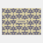 Elegant  damast navy Blauw geel monogram Inpakpapier Vel (Voorkant)