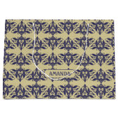 Elegant  damast navy Blauw geel monogram M Groot Cadeauzakje (Voorkant)