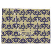 Elegant  damast navy Blauw geel monogram M Groot Cadeauzakje (Achterkant)