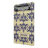 Elegant  damast navy Blauw geel monogram Mini Klembord (Angled2)