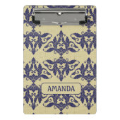 Elegant  damast navy Blauw geel monogram Mini Klembord (Voorkant)