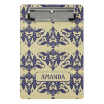 Elegant  damast navy Blauw geel monogram