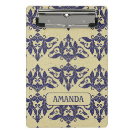 Elegant  damast navy Blauw geel monogram Mini Klembord