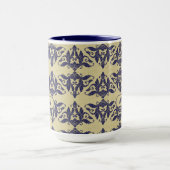 Elegant  damast navy Blauw geel monogram Mok (Midden)