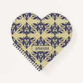 Elegant damast navy Blauw geel monogram Notitieboek (Voorkant)