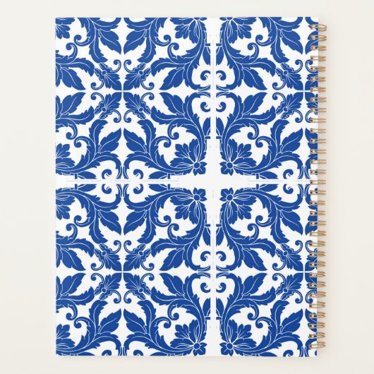 Elegant  damast navy Blauw geel monogram Planner (Achterkant)
