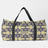 Elegant damast navy Blauw geel monogram Plunjezak (Voorkant)