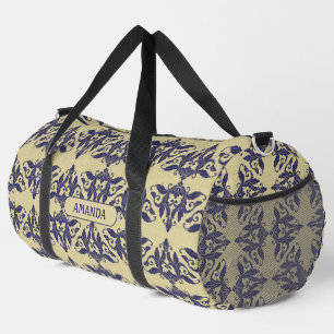 Elegant damast navy Blauw geel monogram Plunjezak