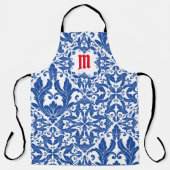 Elegant  damast navy Blauw geel monogram Schort (Voorkant)