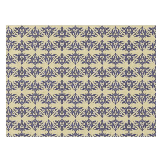 Elegant  damast navy Blauw geel monogram Tafelkleed (Voorkant (Horizontaal))