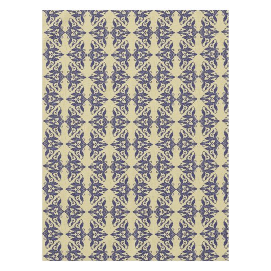 Elegant  damast navy Blauw geel monogram Tafelkleed (Voorkant)